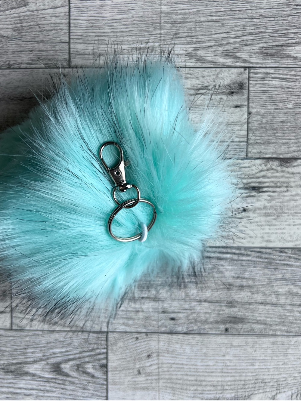 Large 5 inch Aqua Faux Fur Pom Keychain - Purse Charm Women Accessories